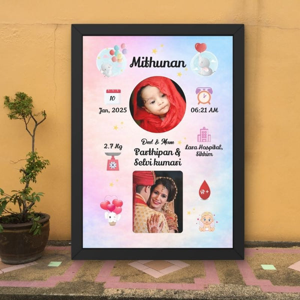 Newborn Baby Frame – Design D (Soft Sky) – 46Memories