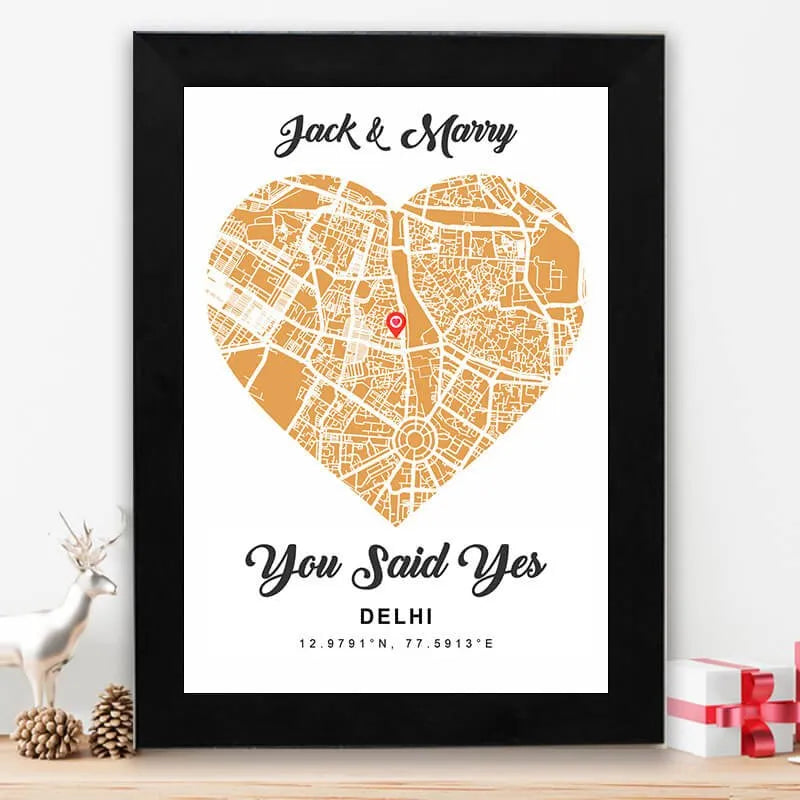 Personalized street map - Heart shape red