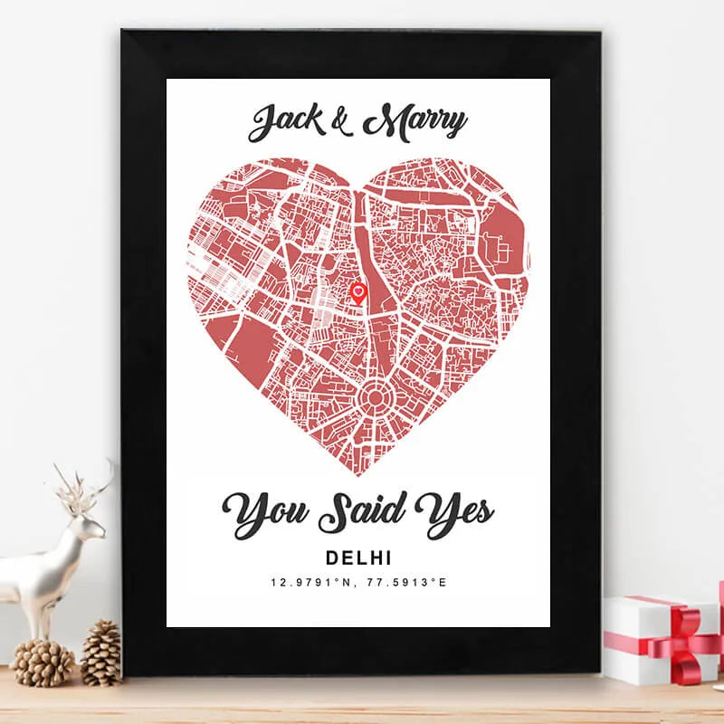 Personalized street map - Heart shape red