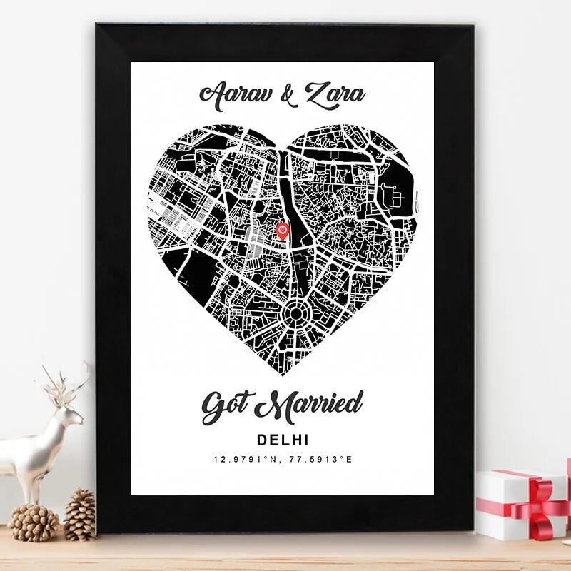 Personalized street map - Heart shape red